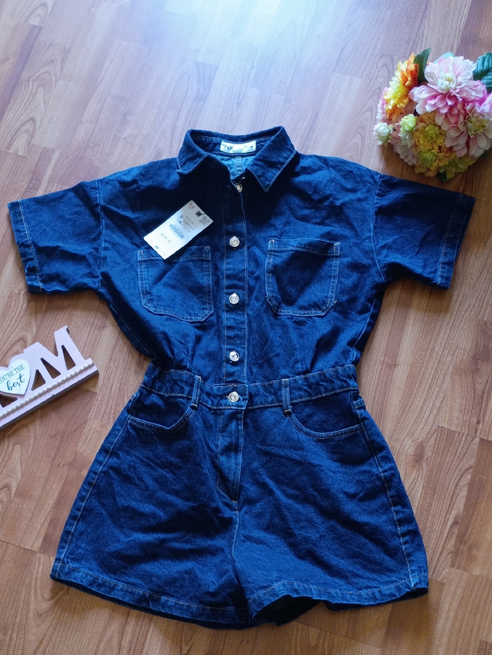 Zara Dark Blue Denim Short Jumpsuit
